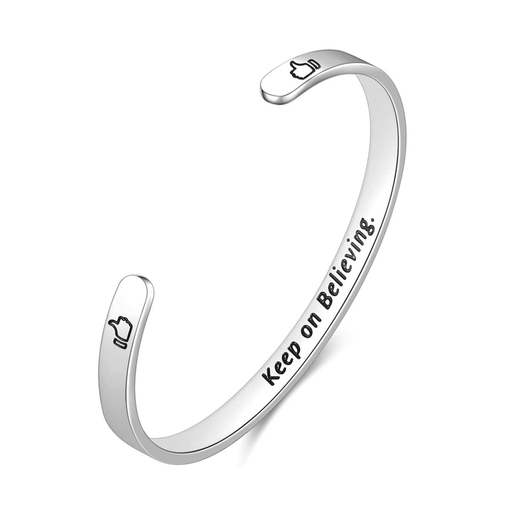 Keep On Believing Adjustable Engraved Bangle Bracelet